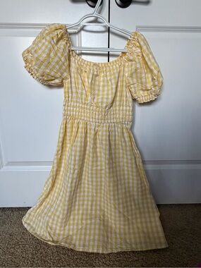 Crewcuts Yellow and White Gingham Puff-Sleeve Dress